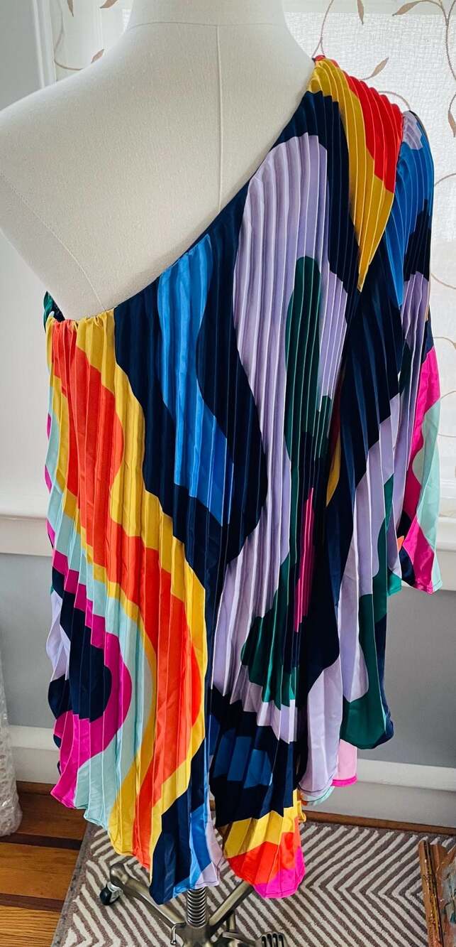 Hutch One-Shoulder Abstract Rainbow Pleated Romper - Picture 5 of 9